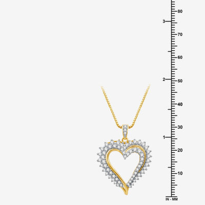 Womens 1 CT. T.W. Natural White Diamond 10K Gold Heart Pendant Necklace