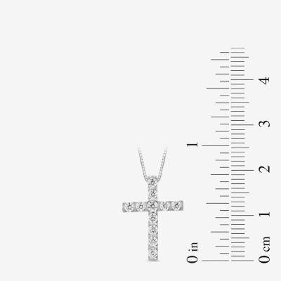 Womens 1 CT. T.W. Lab Grown White Diamond 10K Gold Cross Pendant Necklaces