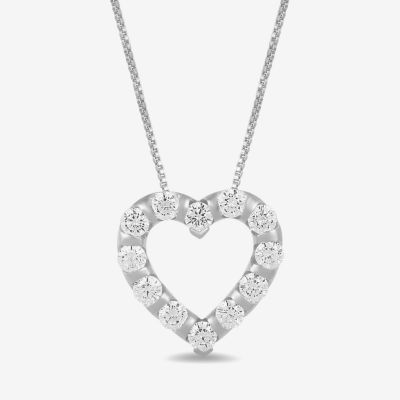 Womens 1 CT. T.W. Lab Grown White Diamond 10K White Gold Heart 18 Inch Pendant Necklace