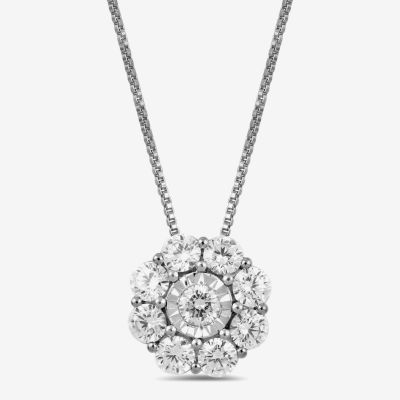 Diamond Blossom (H / I1-I2) Womens 1 CT. T.W. Lab Grown White 10K Gold Pendant Necklace