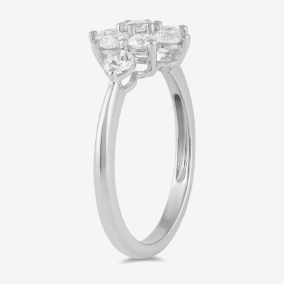 Diamond Blossom (H / I1-I2) Womens 1 CT. T.W. Lab Grown White Diamond 10K White Gold Flower Cluster Cocktail Ring