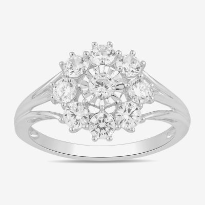 Diamond Blossom (H / I1-I2) Womens 1 CT. T.W. Lab Grown White 10K Gold Flower Cluster Cocktail Ring