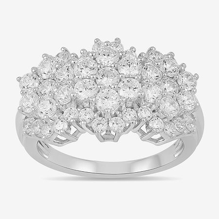 Diamond Blossom Womens 2 CT. T.W. Lab Grown White Diamond 10K White Gold Cluster Cocktail Ring, 6, White