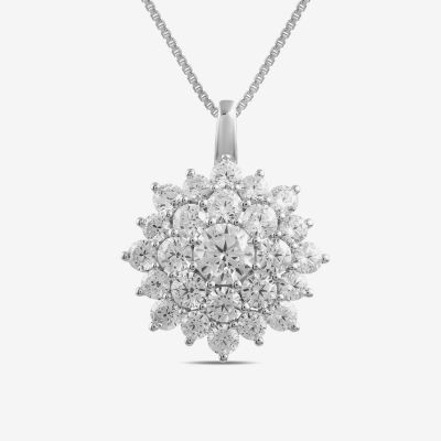 (G / I1) Womens 2 CT. Lab Grown White Diamond 10K or Yellow Gold Flower Pendant Necklace