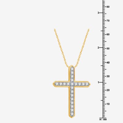 Womens 1 CT. T.W. Lab Grown White Diamond 14K Gold Over Silver Sterling Silver Cross Pendant Necklace