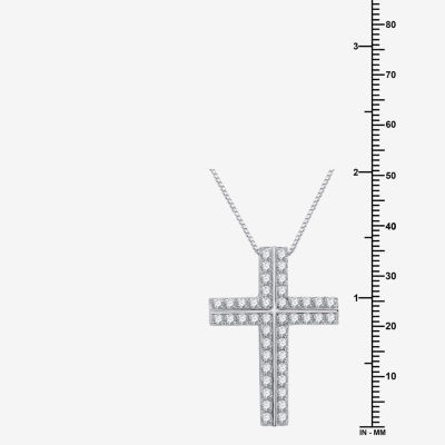 Womens / CT. T.W. Lab Grown White Diamond Sterling Silver Cross 18 Inch Pendant Necklace