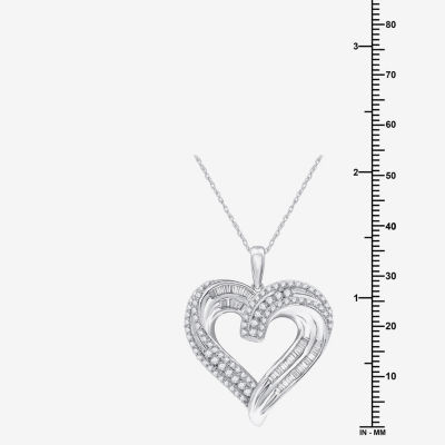 Womens 1/ CT. T.W. Lab Grown White Diamond Sterling Silver Heart Pendant Necklace