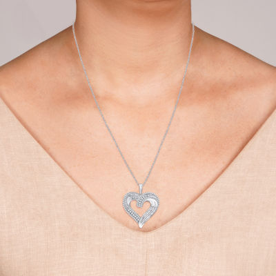 Womens 1/ CT. T.W. Lab Grown White Diamond Sterling Silver Heart Pendant Necklaces