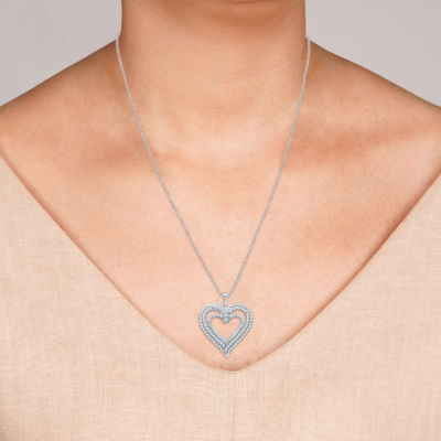 H-I / I1) Womens 1 CT. T.W. Lab Grown Diamond Sterling Silver Heart Pendant Necklaces