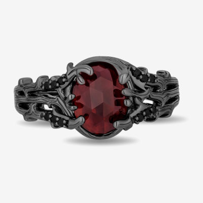 Enchanted Disney Fine Jewelry Villains Womens 1/10 CT. T.W. Genuine Red Garnet Sterling Silver Oval Evil Queen Cocktail Ring