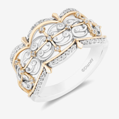 Enchanted Disney Fine Jewelry Womens 1/5 CT. T.W. Natural White Diamond 14K Two Tone Gold Over Silver Sterling Princess & The Frog Tiana Cocktail Ring