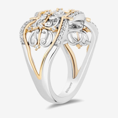 Enchanted Disney Fine Jewelry Womens 1/5 CT. T.W. Natural White Diamond 14K Two Tone Gold Over Silver Sterling Princess & The Frog Tiana Cocktail Ring