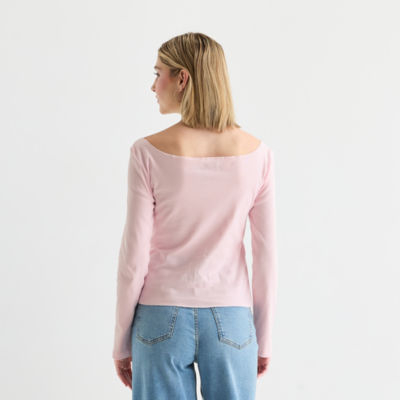 Diet Coke Womens Juniors Boat Neck Long Sleeve Regular Fit Graphic T-Shirt