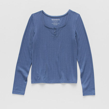 Thereabouts Little & Big Kid Girls Square Neck Long Sleeve T-shirt In Blue