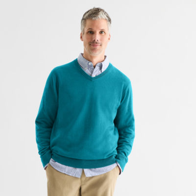 St. John's Bay Fine Gauge Mens V Neck Long Sleeve Pullover Sweater