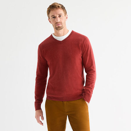 St. John's Bay Fine Gauge Mens V Neck Long Sleeve Pullover Sweater In Burgundy