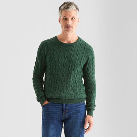 St. John's Bay Cable Mens Crew Neck Long Sleeve Pullover Sweater, X-large, Green