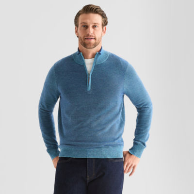 St. John's Bay Birdseye Mens Mock Neck Long Sleeve Quarter-Zip Pullover Sweater