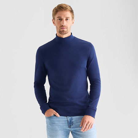 St. John's Bay Interlock Mens Long Sleeve Mock Neck Top In Blue