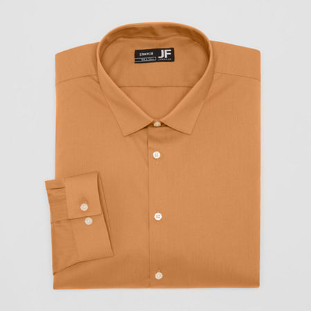 J. Ferrar Ultra Comfort Mens Regular Fit Stretch Fabric Wrinkle Free Long Sleeve Dress Shirt, 18-18.5 36-37, Brown