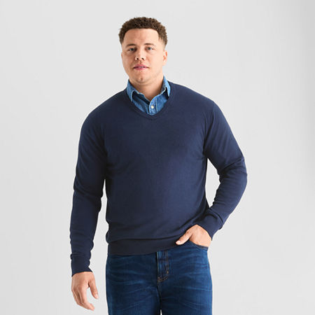 St. John's Bay Fine Gauge Big And Tall Mens V Neck Long Sleeve Pullover Sweater In Blue