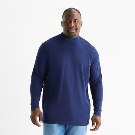 St. John's Bay Interlock Mens Long Sleeve Big And Tall Mock Neck Top In Blue