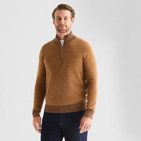 St. John's Bay Birdseye Mens Mock Neck Long Sleeve Quarter-zip Pullover Sweater In Brown