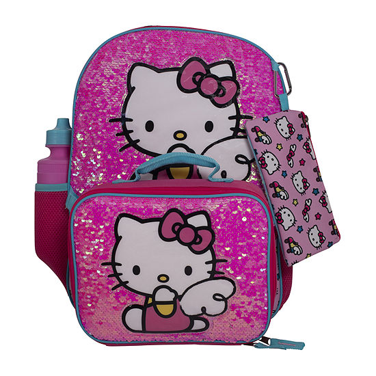 hello kitty backpack and lunch bag with 5 Pc Set of 16" School Bag, Tattoos, More offering plenty of space for books and supplies Hello Kitty Girls 17" Summer