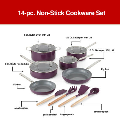 Cooks Ceramic 14-pc. Non-Stick Cookware Set, Color: Blackberry