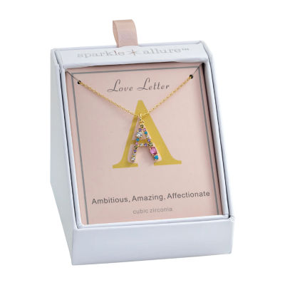 Sparkle Allure Initial Womens Multi Color Cubic Zirconia 14K Gold Over Brass 16 Inch Pendant Necklace