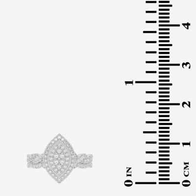 Womens 1/2 CT. T.W. Natural White Diamond 10K White Gold Marquise Side Stone Halo Bridal Set