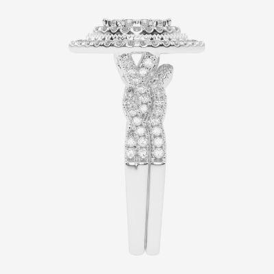 Womens 1/2 CT. T.W. Natural White Diamond 10K White Gold Marquise Side Stone Halo Bridal Set