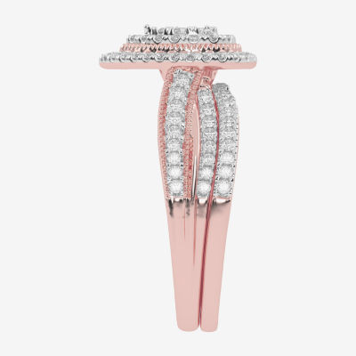 Womens 1/2 CT. T.W. Mined White Diamond 10K Rose Gold Pear Side Stone Halo Bridal Set