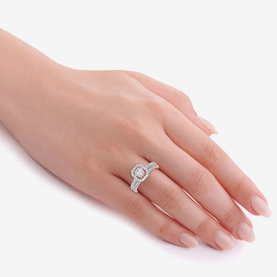 Womens 1/ CT. T.W. Mined White Diamond 10K Rose Gold Cushion Side Stone Halo Bridal Set