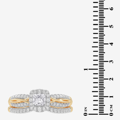 Womens CT. T.W. Natural White Diamond 10K Gold Side Stone Halo Bridal Set