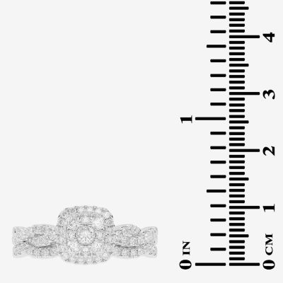 Womens 1/2 CT. T.W. Natural White Diamond 10K White Gold Cushion Side Stone Halo Bridal Set