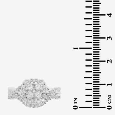 Womens 1/2 CT. T.W. Natural White Diamond 10K White Gold Cushion Side Stone Halo Bridal Set