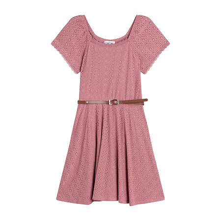 Knit Works Little & Big Kid Girls Short Sleeve Midi Skater Dress, X-small, Red