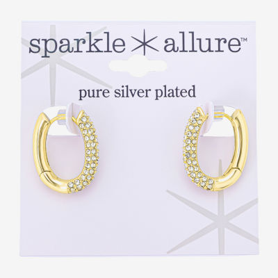 Sparkle Allure Silver Reflections Womens Glass 10K Gold Over Brass 19.7mm Hoop Earrings