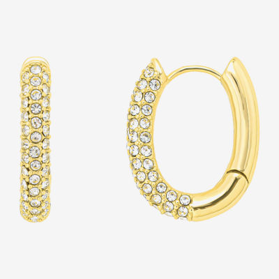 Sparkle Allure Silver Reflections Womens Glass 10K Gold Over Brass 19.7mm Hoop Earrings