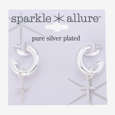 Sparkle Allure Womens Crystal 17.9mm Cross Hoop Earrings