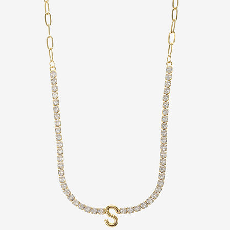 Sparkle Allure Womens Cubic Zirconia 14K Gold Over Brass 16 Inch Tennis Necklace, One Size
