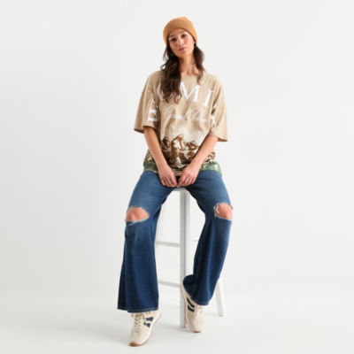 Wyoming Grand Teton Oversized Tee Womens Juniors Crew Neck Short Sleeve Graphic T-Shirt