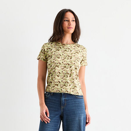 Shrek All Over Print Baby Tee Womens Crew Neck Short Sleeve Fitted Juniors Graphic T-Shirt, Large, Green