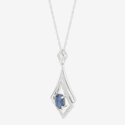 Womens Diamond Accent Genuine Blue Sapphire Sterling Silver Diamond 18 Inch Pendant Necklace