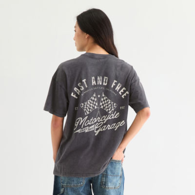 Arizona Womens Juniors Crew Neck Short Sleeve Oversized Graphic T-Shirt