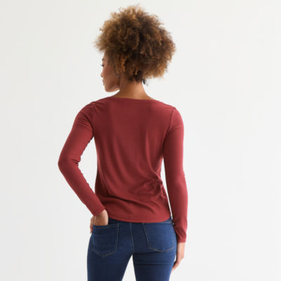 a.n.a Womens Henley Neck Long Sleeve T-Shirt