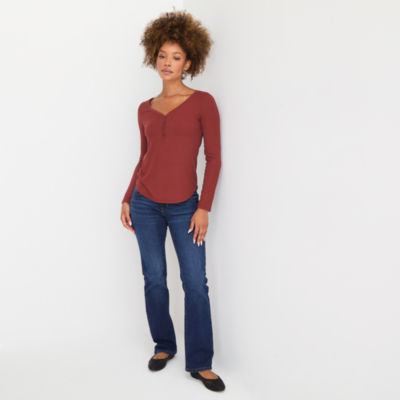 a.n.a Womens Henley Neck Long Sleeve T-Shirt