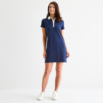 St. John's Bay Womens Short Sleeve Striped Polo Dress