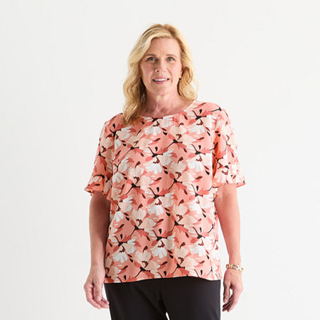 Liz Claiborne Womens Crew Neck Short Sleeve Plus Blouse, 3x, Pink